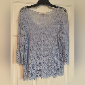LeDor Women's Light Blue Crochet Blouse XL